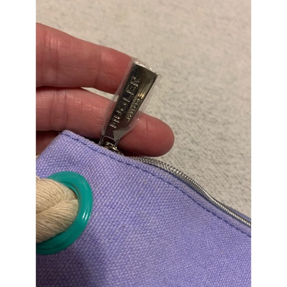 Mugler Angel Beach Zip NWOT Small Cosmetic Canvas Bag Beige Purple - Picture 8 of 8